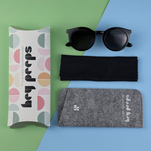 Retro Classics Matte Black kids sunglasses with box, pouch and cleaning cloth