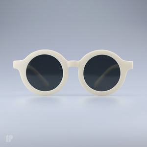 Roundabouts White kids sunglasses, front view on grey