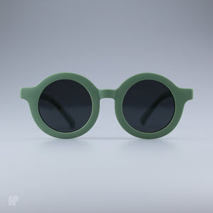 Roundabouts Sage Green kids sunglasses, front view on grey