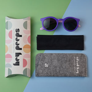 Retro Classics Purple & Lilac kids sunglasses with box, pouch and cleaning cloth