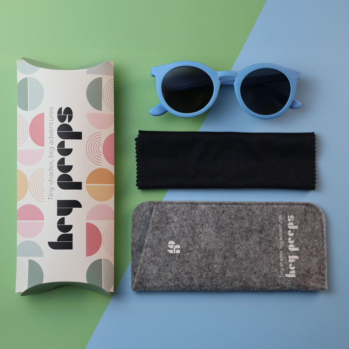 Retro Classics Blue kids sunglasses with box, pouch and cleaning cloth