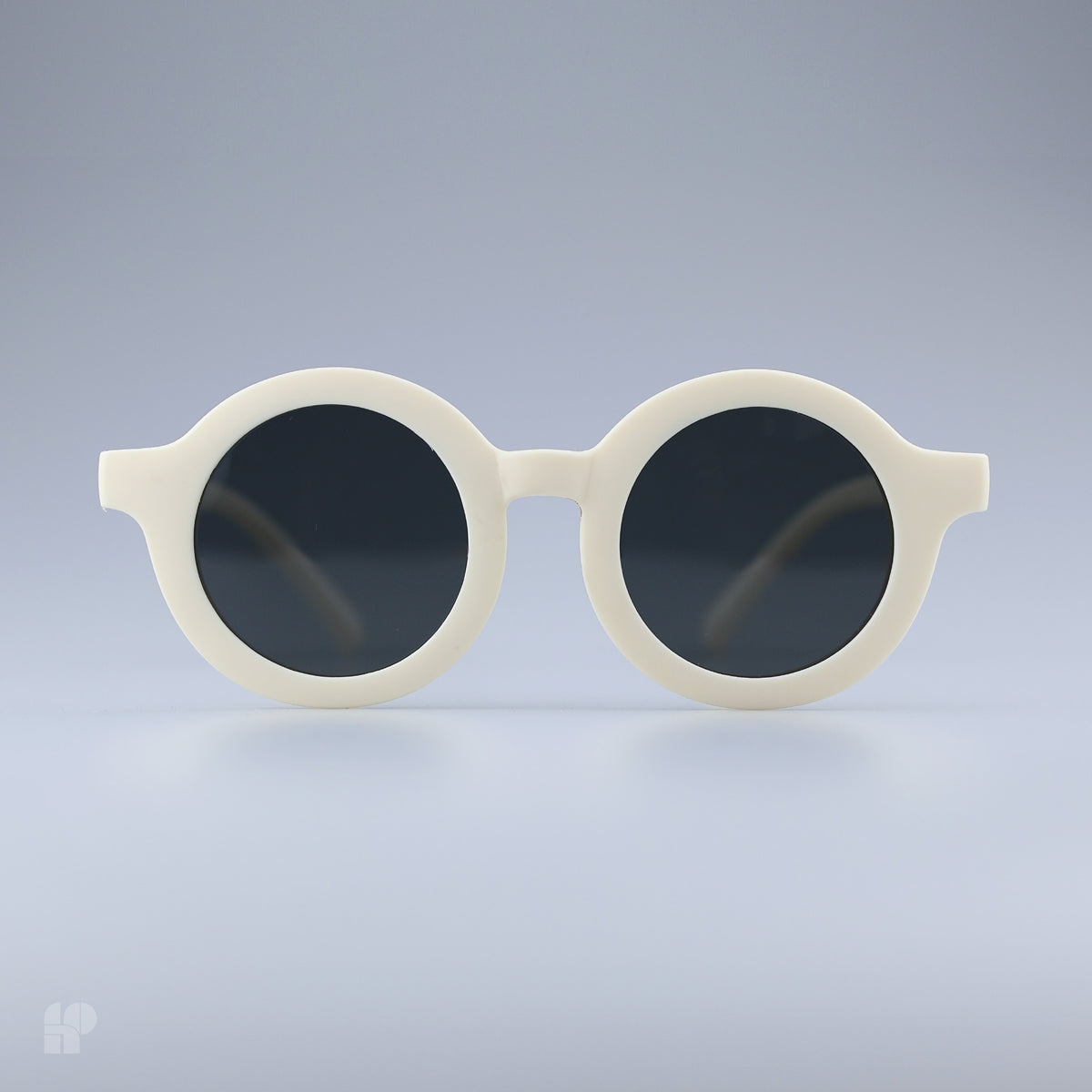 Roundabouts White kids sunglasses, front view on grey